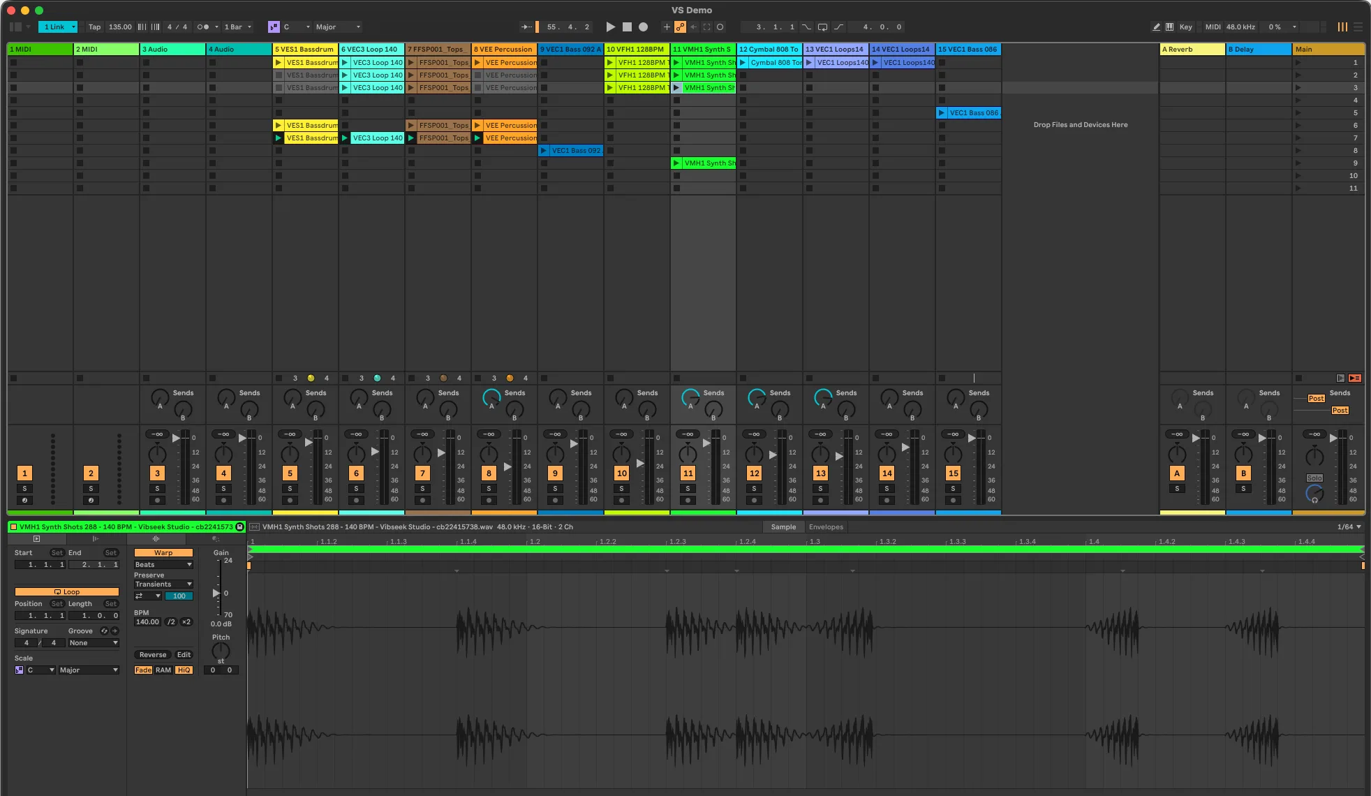 Vibseek Studio floating on top of a live Ableton Live session