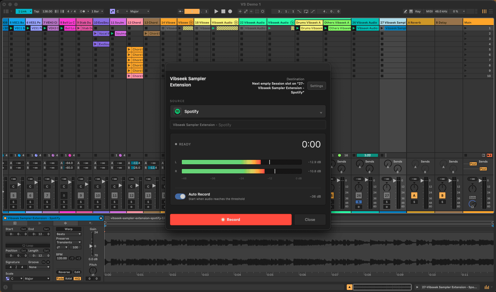 Vibseek Sampler Extension recording audio directly into Ableton Live