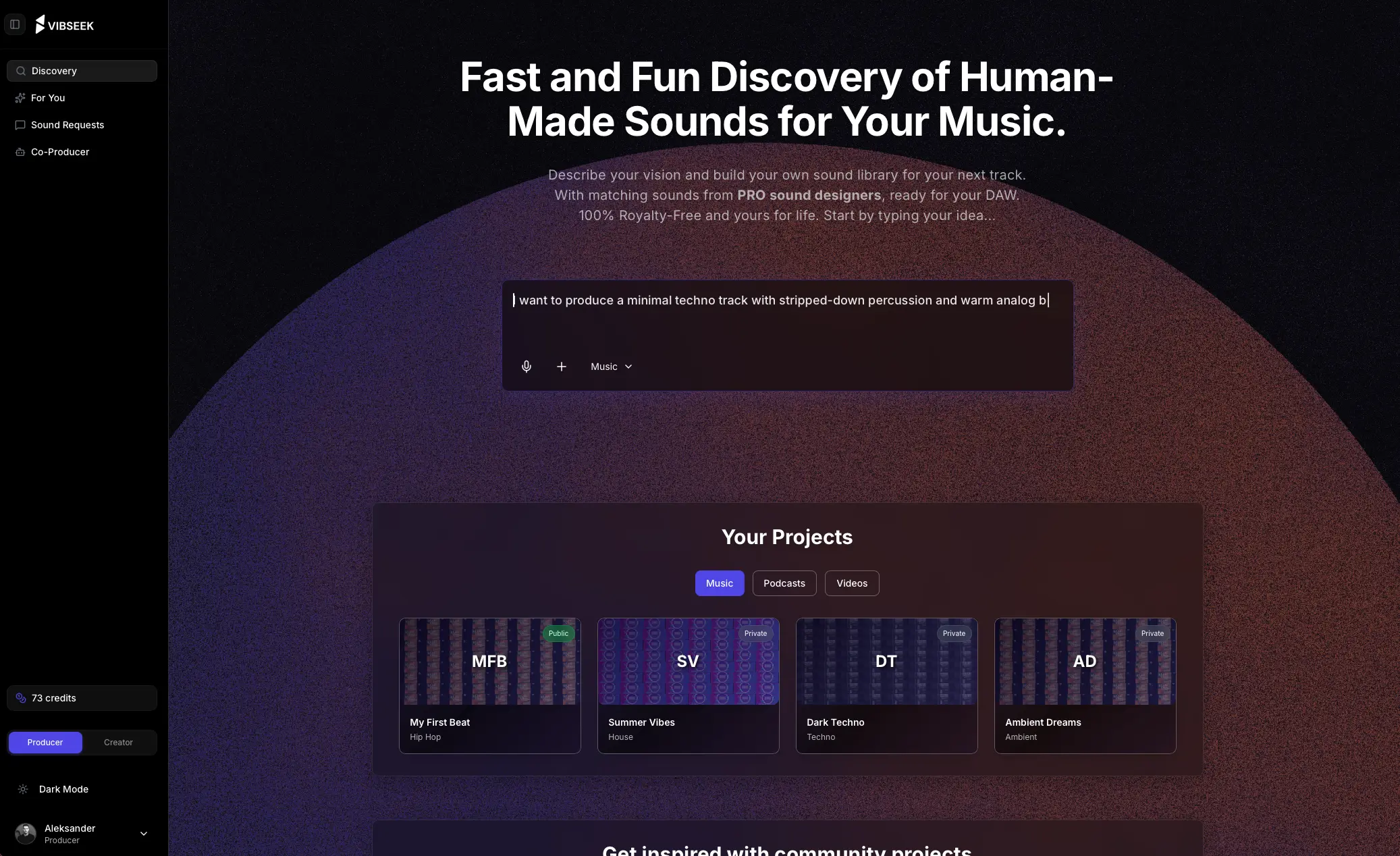 Vibseek Discovery Interface